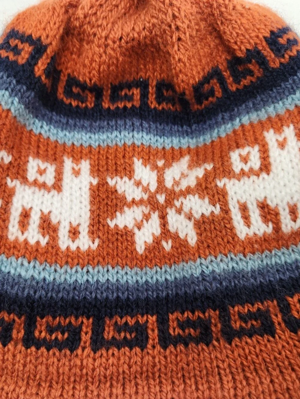Baby OS Alpaca Llama Orange Peruvian Knit Geometric Earflap Beanie Hat